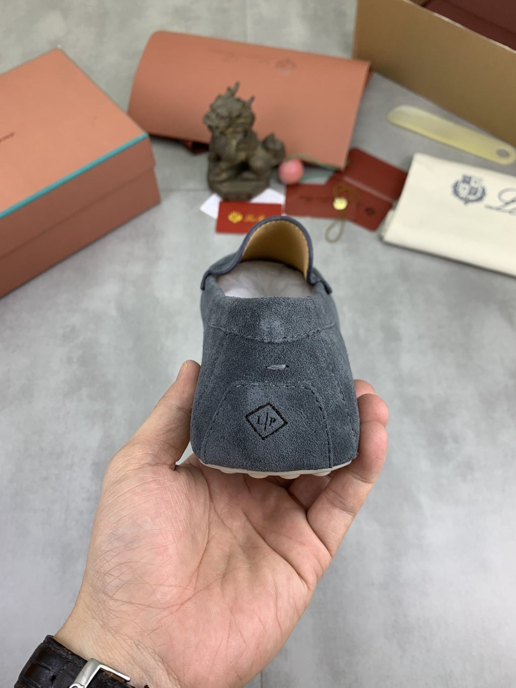 Loro Piana Blue-Gray Suede Driving Shoes